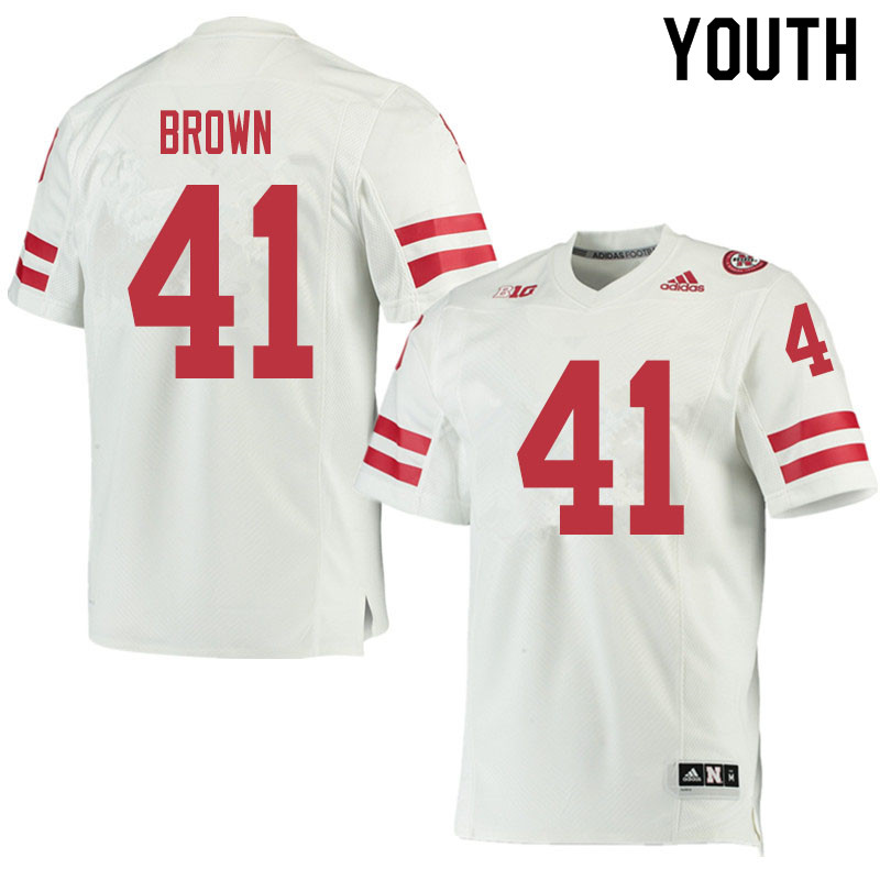 Youth #41 Elliott Brown Nebraska Cornhuskers College Football Jerseys Sale-White